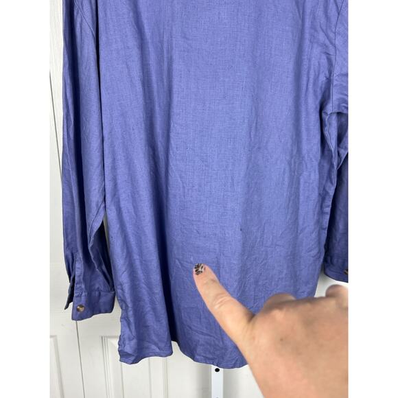 Real Comfort Periwinkle Blue Large Linen Womens Collared Long Sleeve Blouse - Picture 4 of 6